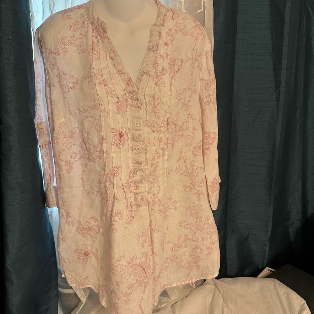 Elegant Floral Women's Blouse - White and Pink
